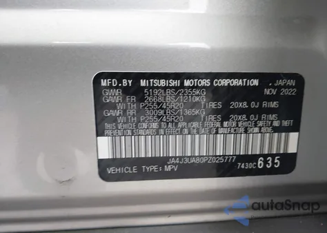 2023 Mitsubishi Outlander Se 2.5 2Wd/Se Black Edition 2Wd/Se Special Edition 2Wd z USA, uszkodzony, nr VIN JA4J3UA80PZ025777